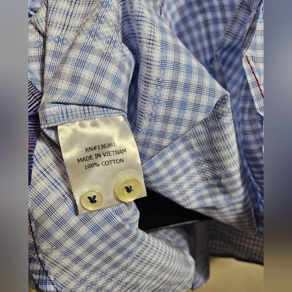 NEW Vintage Italia 1958 Blue White Plaid Paisley Long Sleeve Shirt XL - Picture 10 of 15